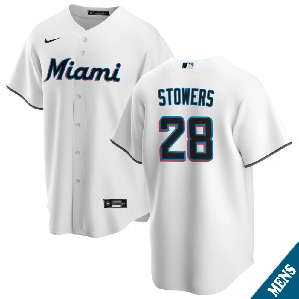 Men's Miami Marlins Kyle Stowers #28 Home White Replica Jersey