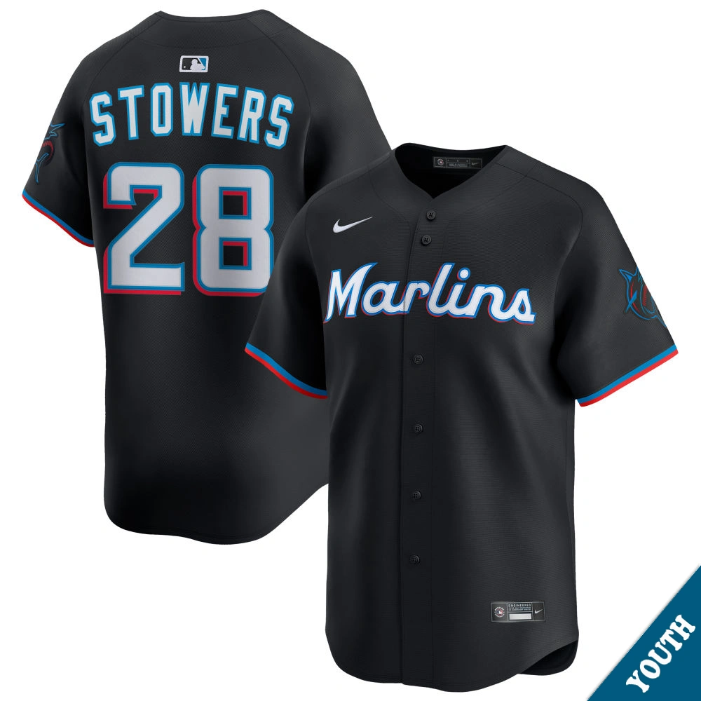 Youth Miami Marlins Kyle Stowers #28 Black Alternate Limited Jersey