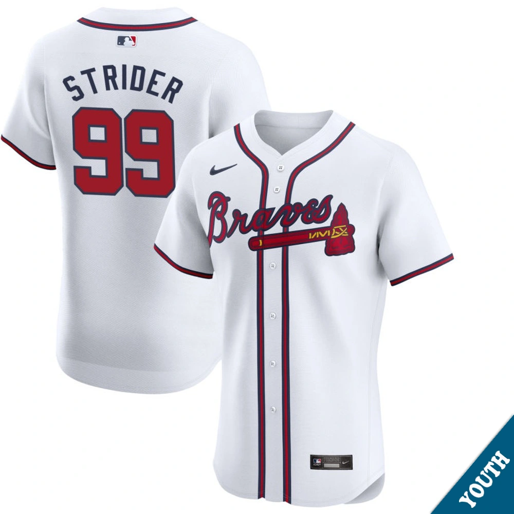 Youth Atlanta Braves Spencer Strider #99 Home White Elite Jersey