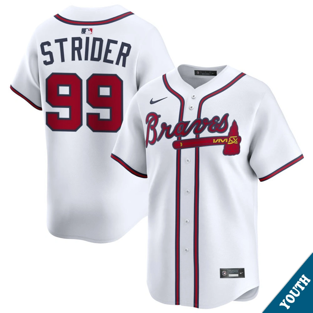 Youth Atlanta Braves Spencer Strider #99 Home White Limited Jersey