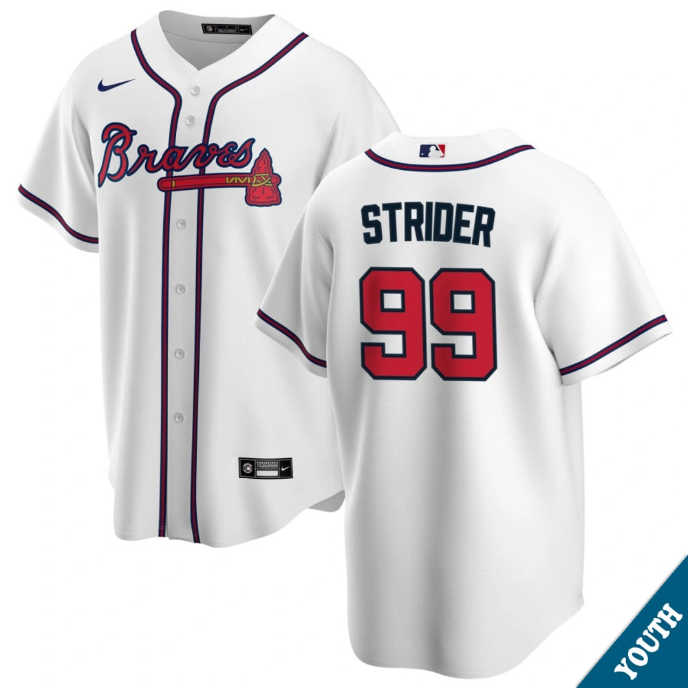 Youth Atlanta Braves Spencer Strider #99 Home White Replica Jersey