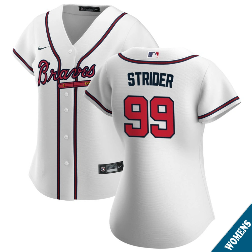 Women's Atlanta Braves Spencer Strider #99 Home White Replica Jersey Women's Atlanta Braves Spencer Strider #99 Home White Replica Jersey