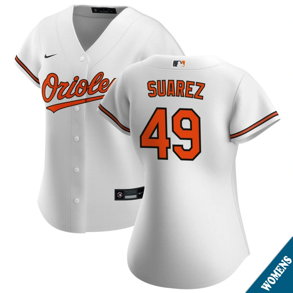 Women's Baltimore Orioles Albert Suarez #49 Home White Replica Jersey Women's Baltimore Orioles Albert Suarez #49 Home White Replica Jersey