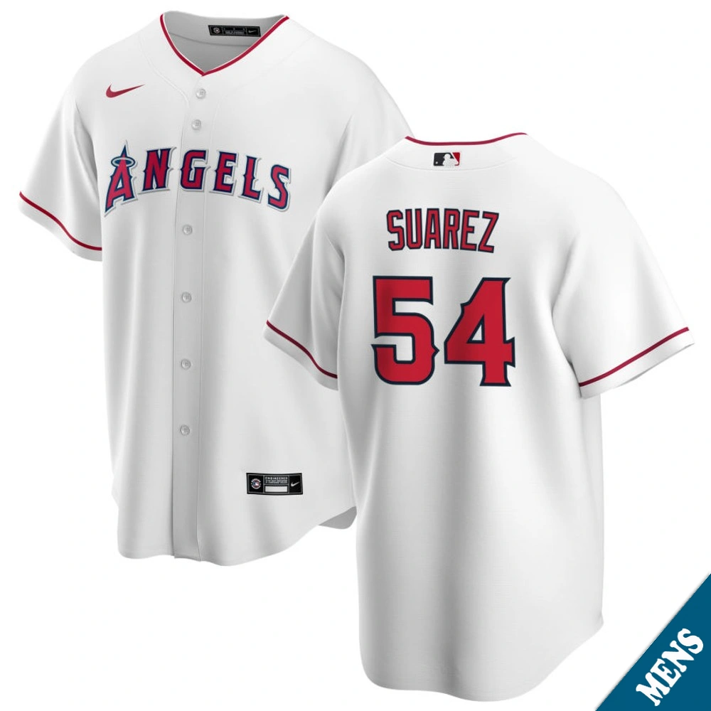 Men's Los Angeles Angels Jose Suarez #54 Home White Replica Jersey