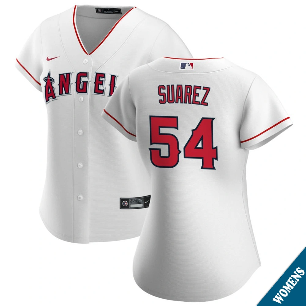Women's Los Angeles Angels Jose Suarez #54 Home White Replica Jersey