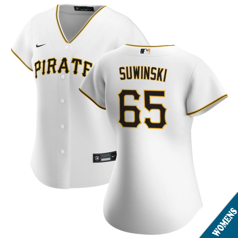 Women's Pittsburgh Pirates Jack Suwinski #65 Home White Replica Jersey