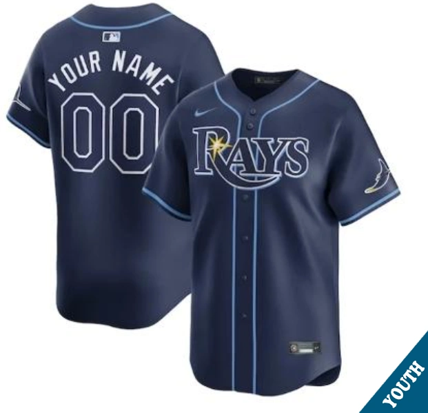 Youth Tampa Bay Rays Custom Navy Road Replica Jersey