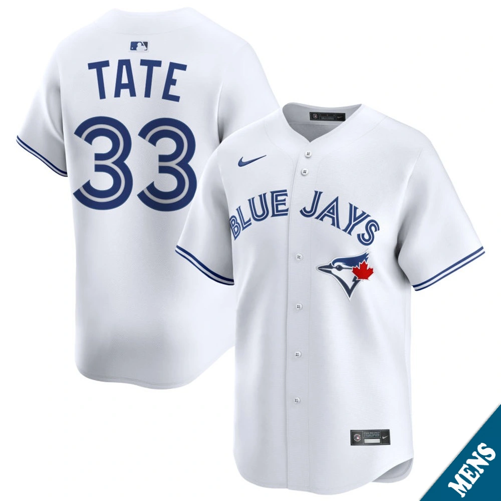 Men's Toronto Blue Jays Dillon Tate #33 Home White Limited Jersey