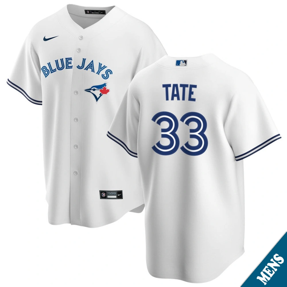 Men's Toronto Blue Jays Dillon Tate #33 Home White Replica Jersey