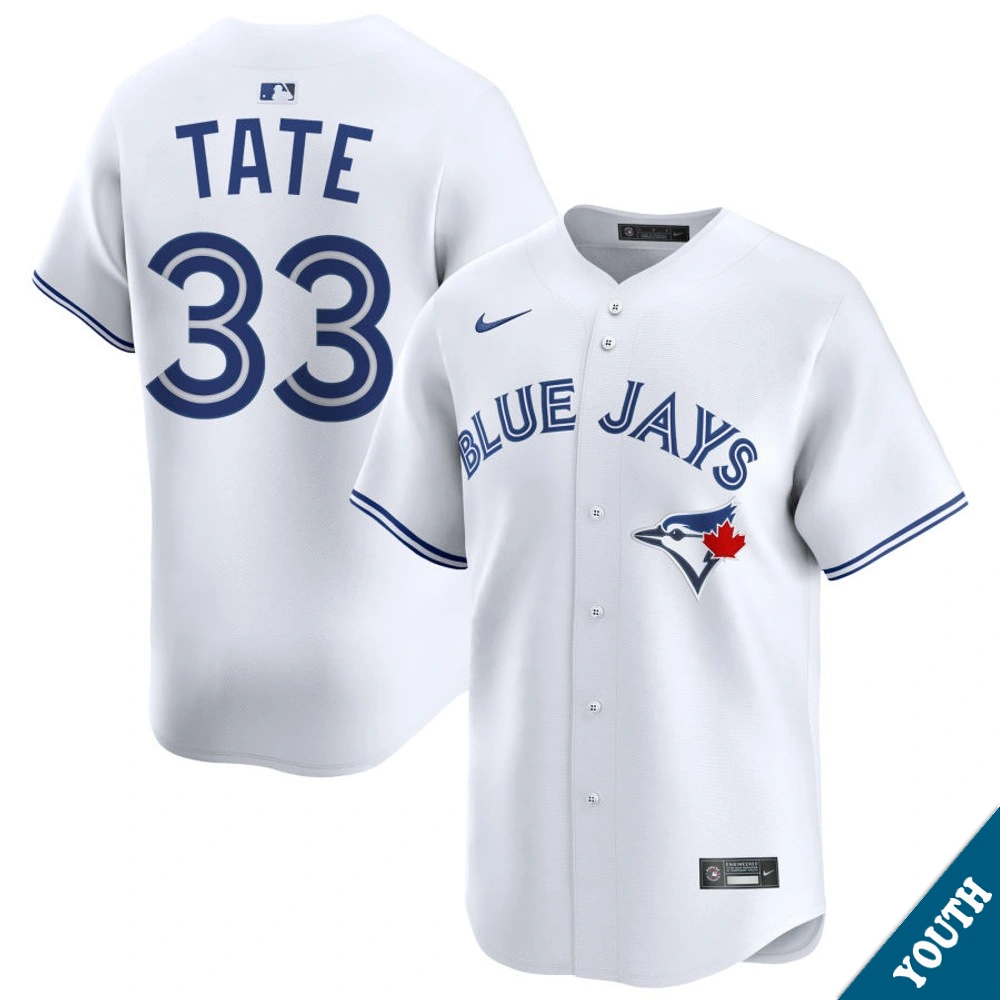 Youth Toronto Blue Jays Dillon Tate #33 Home White Limited Jersey