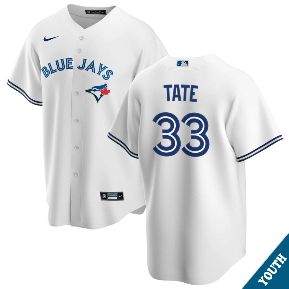 Youth Toronto Blue Jays Dillon Tate #33 Home White Replica Jersey