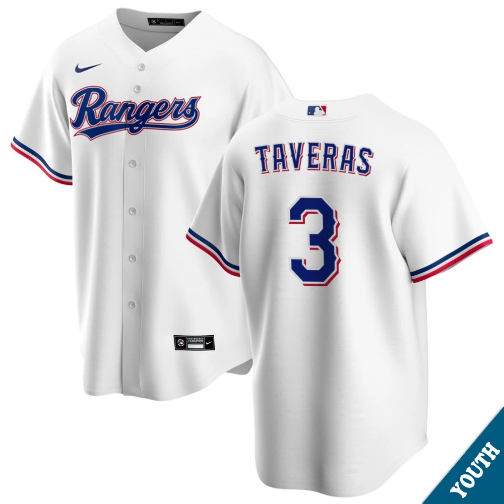Youth Texas Rangers Leody Taveras #3 Home White Replica Jersey