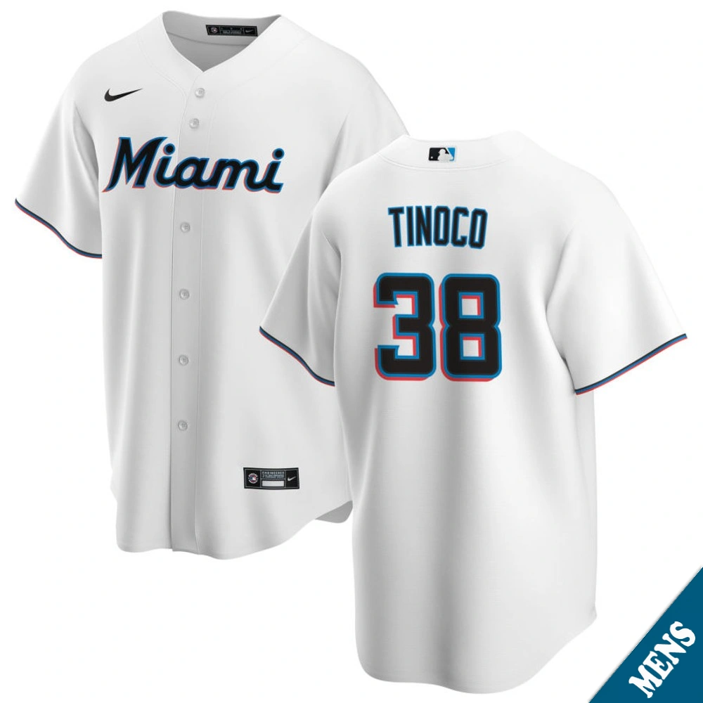 Men's Miami Marlins Jesus Tinoco #38 Home White Replica Jersey