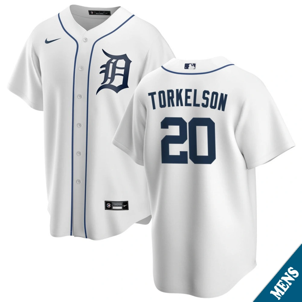 Men's Detroit Tigers Spencer Torkelson #20 Home White Replica Jersey