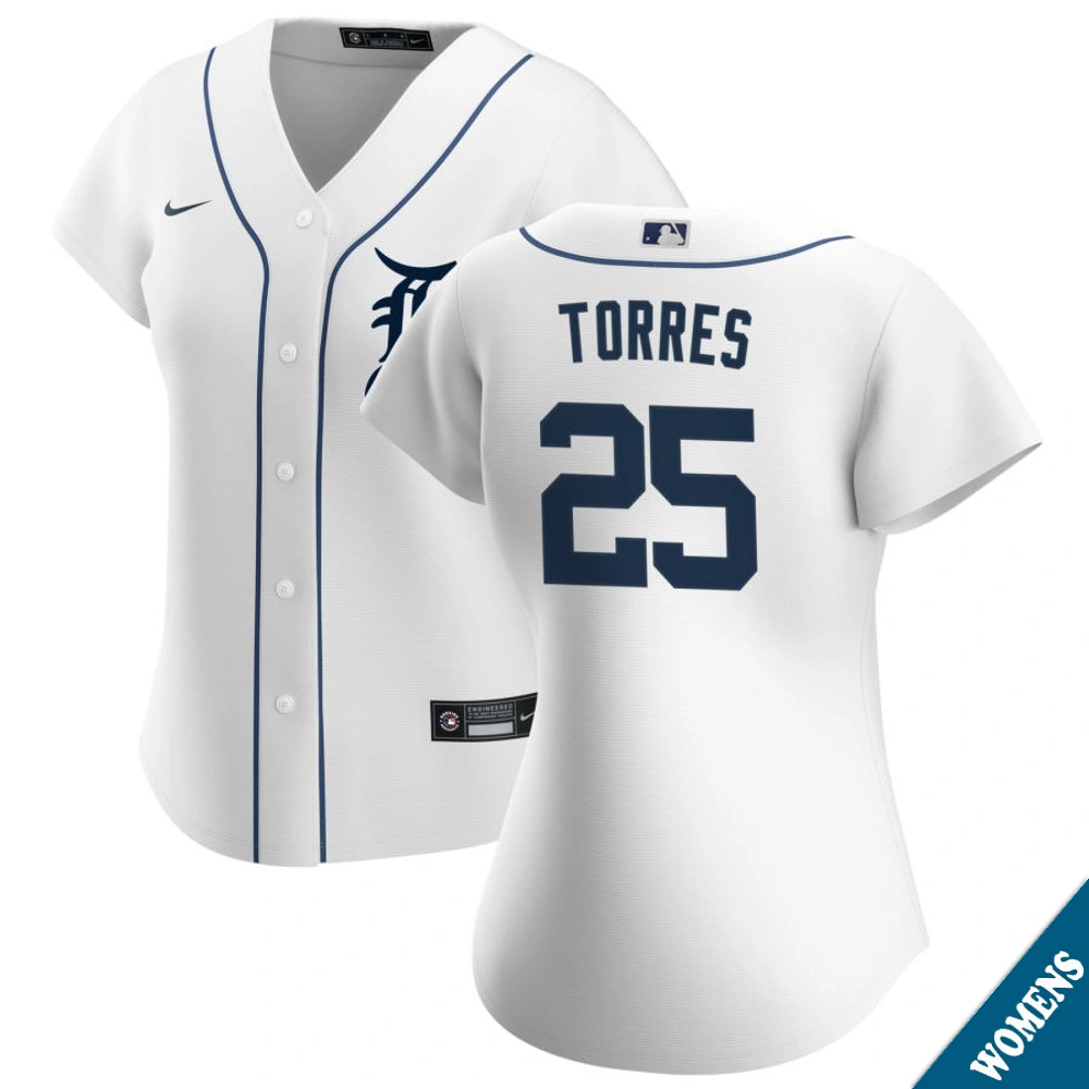 Women's Detroit Tigers Gleyber Torres #25 Home White Replica Jersey