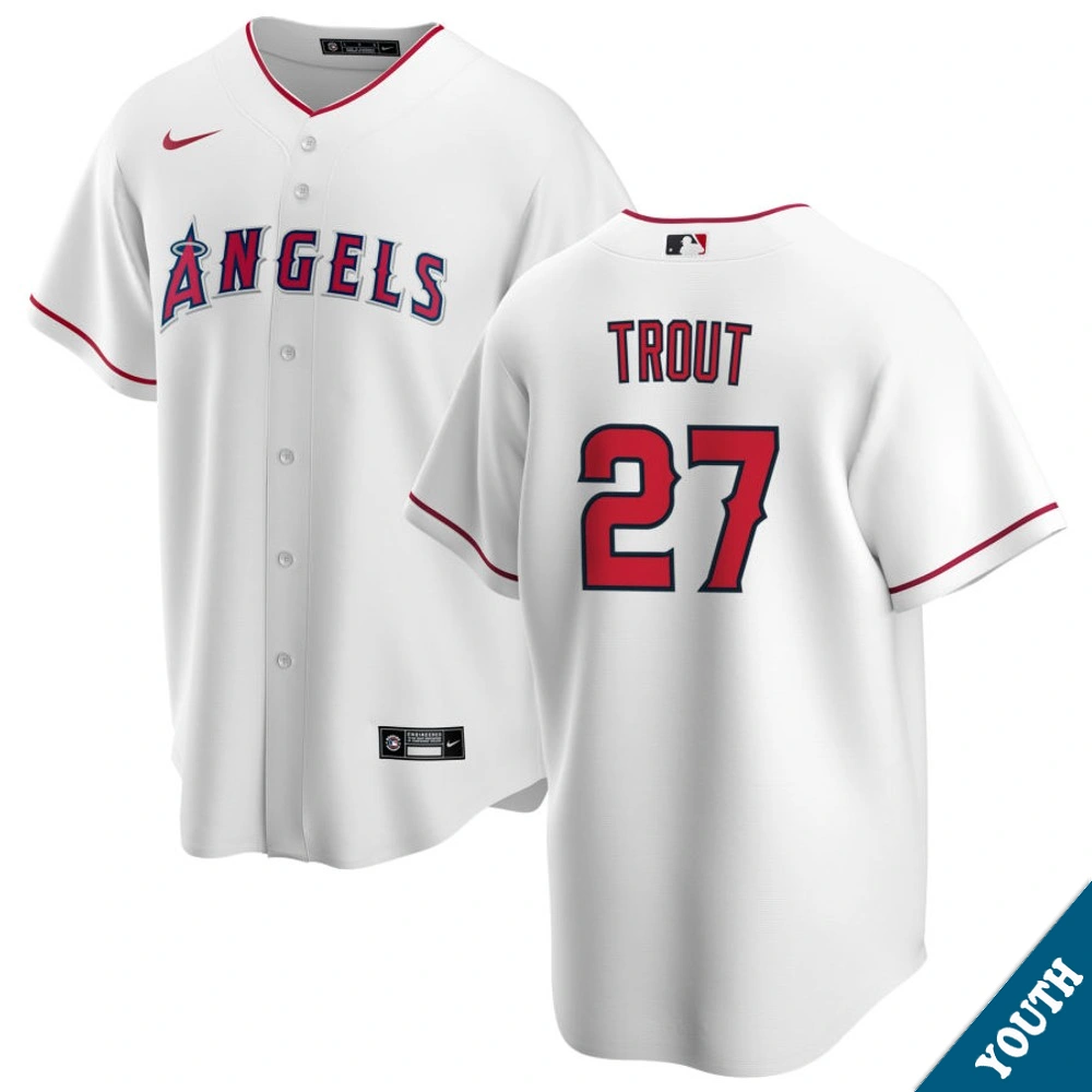 Youth Los Angeles Angels Mike Trout #27 Home White Replica Jersey