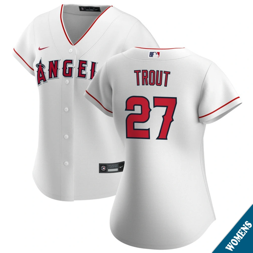 Women's Los Angeles Angels Mike Trout #27 Home White Replica Jersey