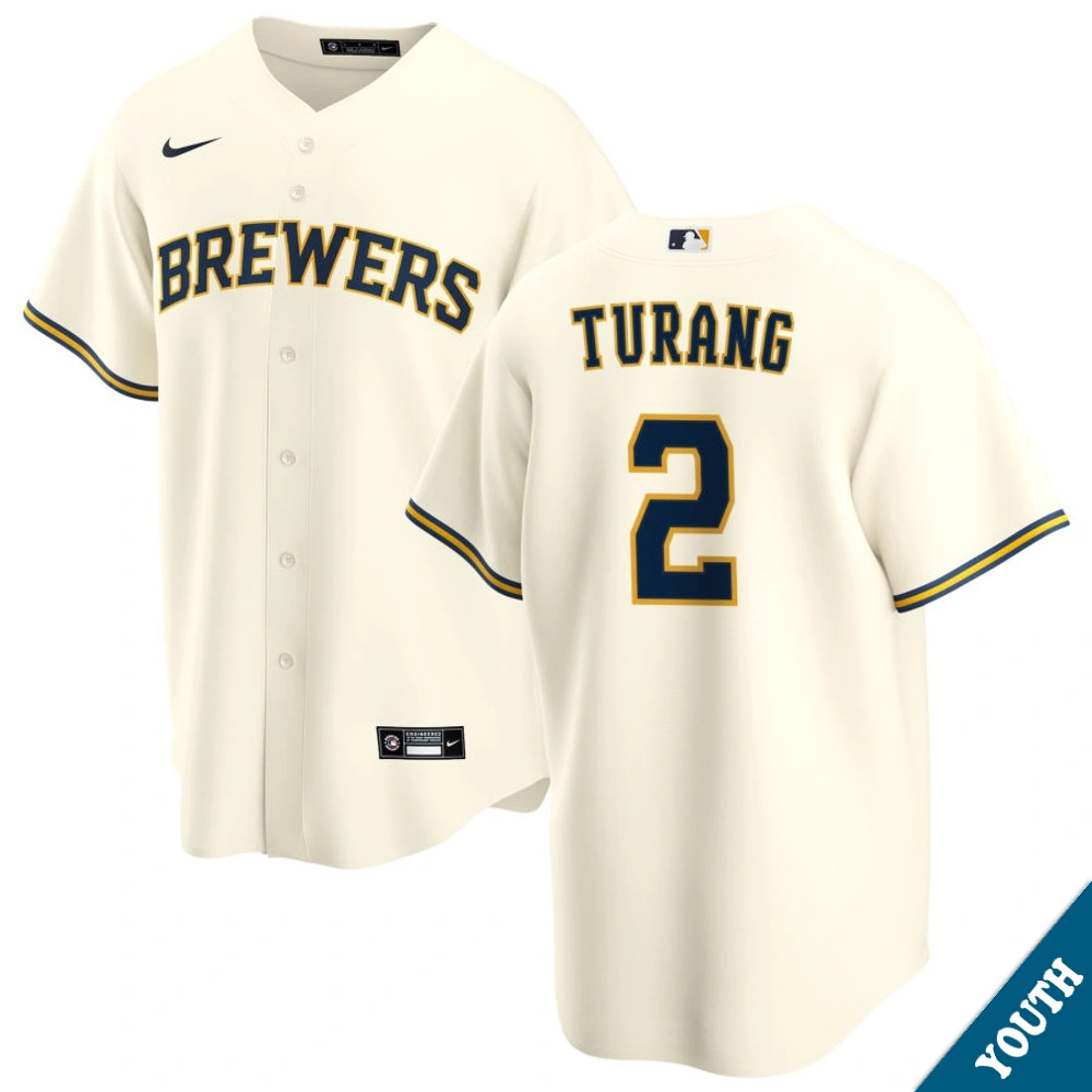 Youth Milwaukee Brewers Brice Turang #2 Home Cream Replica Jersey Youth Milwaukee Brewers Brice Turang #2 Home Cream Replica Jersey