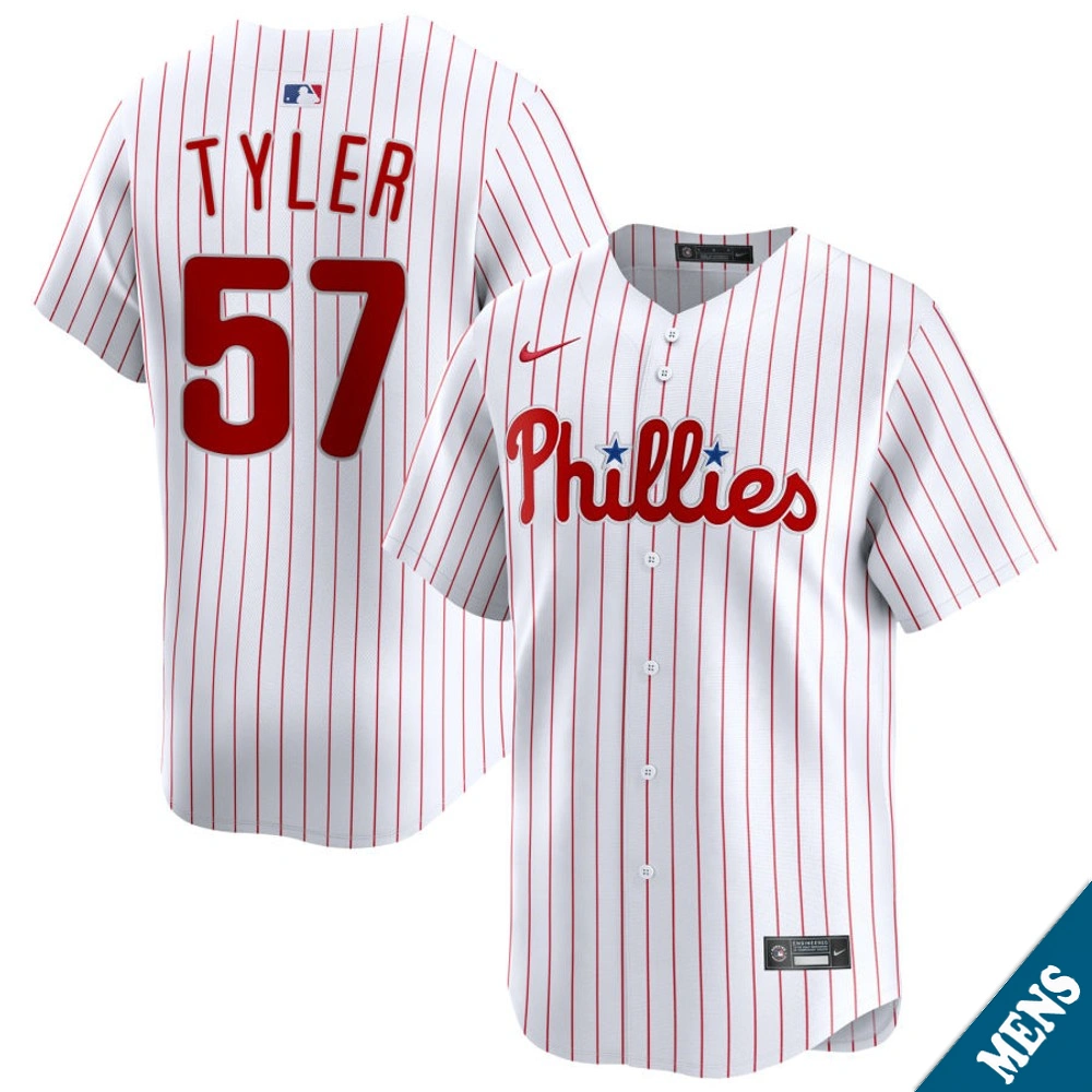 Men's Philadelphia Phillies Kyle Tyler #57 Home White Limited Jersey