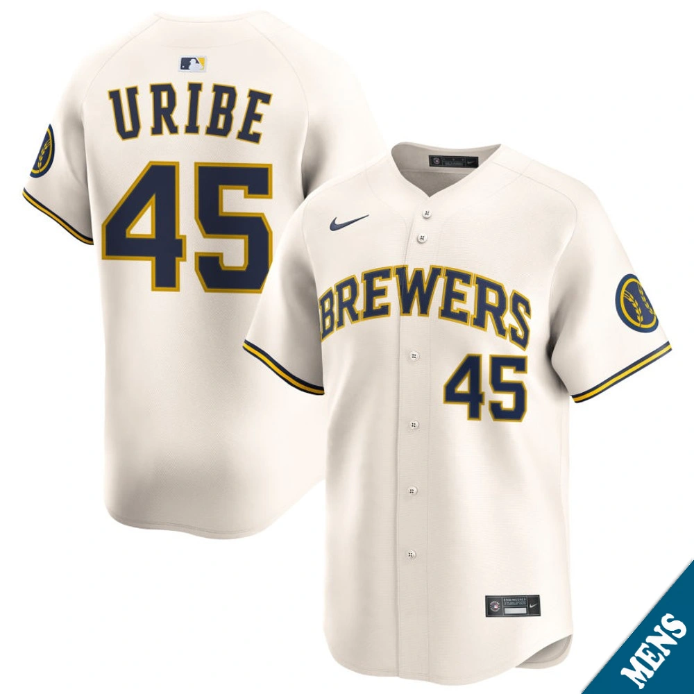 Men's Milwaukee Brewers Abner Uribe #45 Home Cream Limited Jersey Men's Milwaukee Brewers Abner Uribe #45 Home Cream Limited Jersey