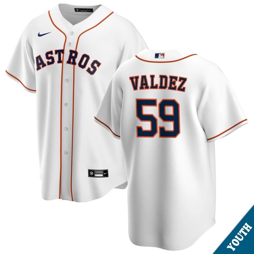 Youth Houston Astros Framber Valdez #59 Home White Replica Jersey