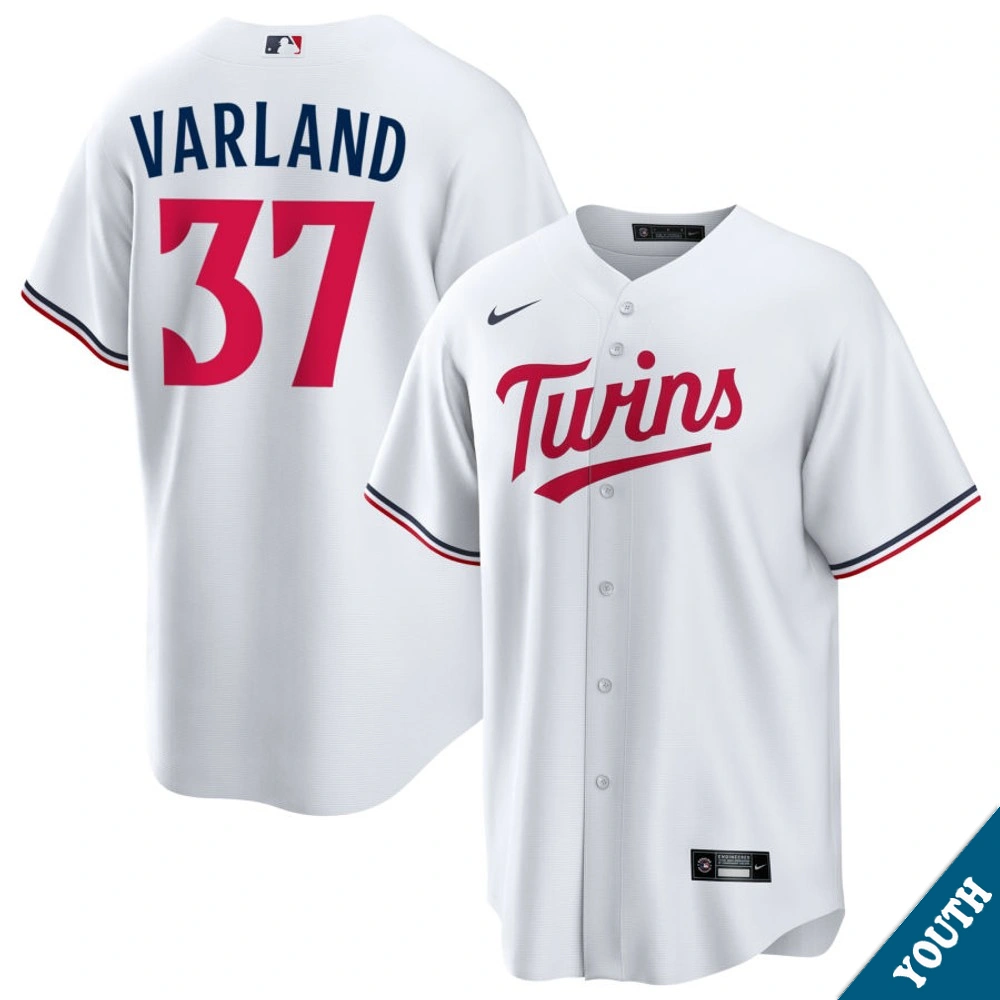 Youth Minnesota Twins Louis Varland #37 Home White Replica Jersey