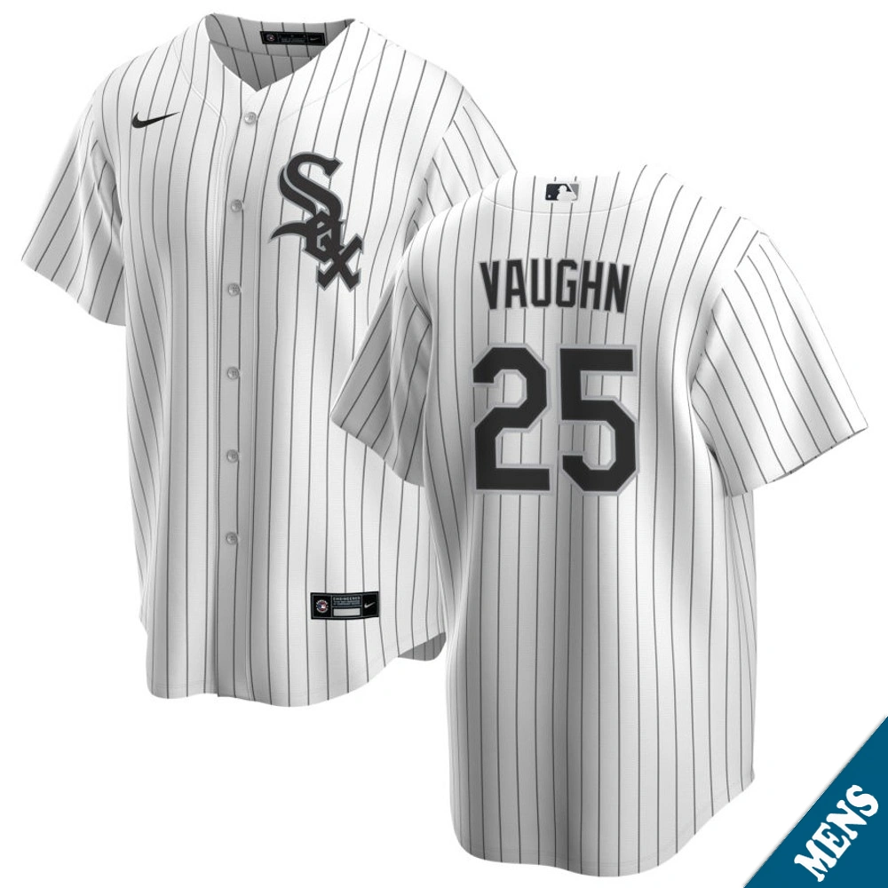 Men's Chicago White Sox Andrew Vaughn #25 Home White Replica Jersey Men's Chicago White Sox Andrew Vaughn #25 Home White Replica Jersey