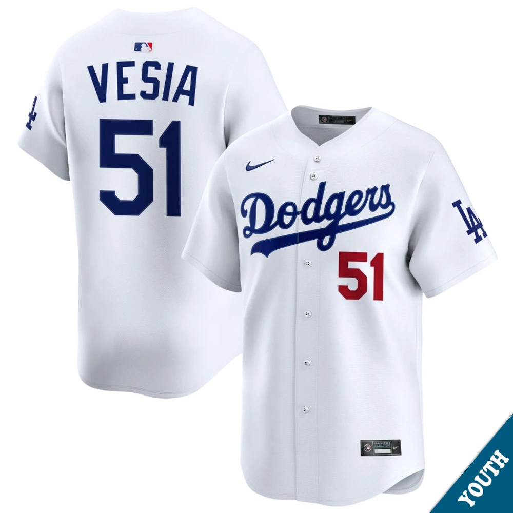 Youth Los Angeles Dodgers Alex Vesia #51 Home White Limited Jersey