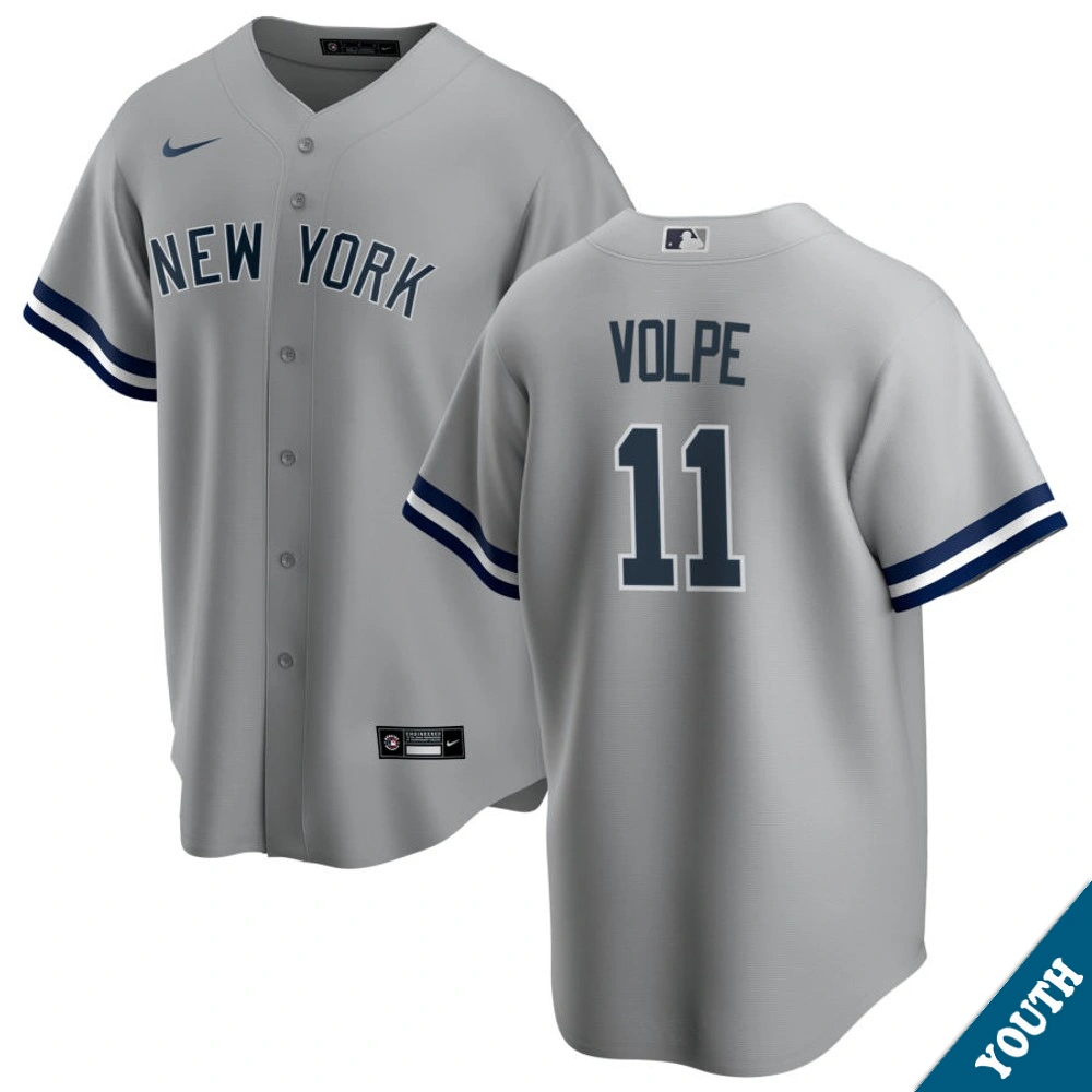 Youth New York Yankees Anthony Volpe #11 Gray Road Replica Jersey