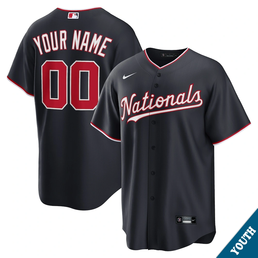 Youth Washington Nationals Custom Navy Alternate Replica Jersey