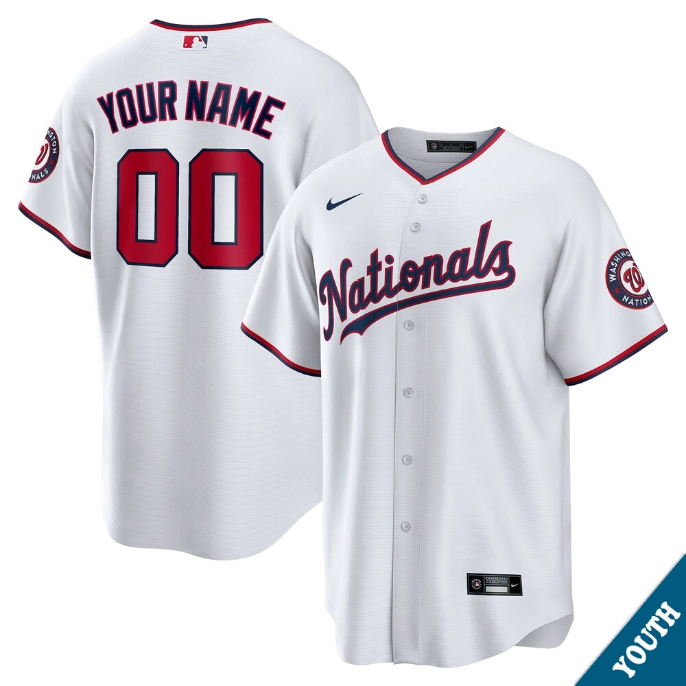 Youth Washington Nationals Custom White Replica Jersey
