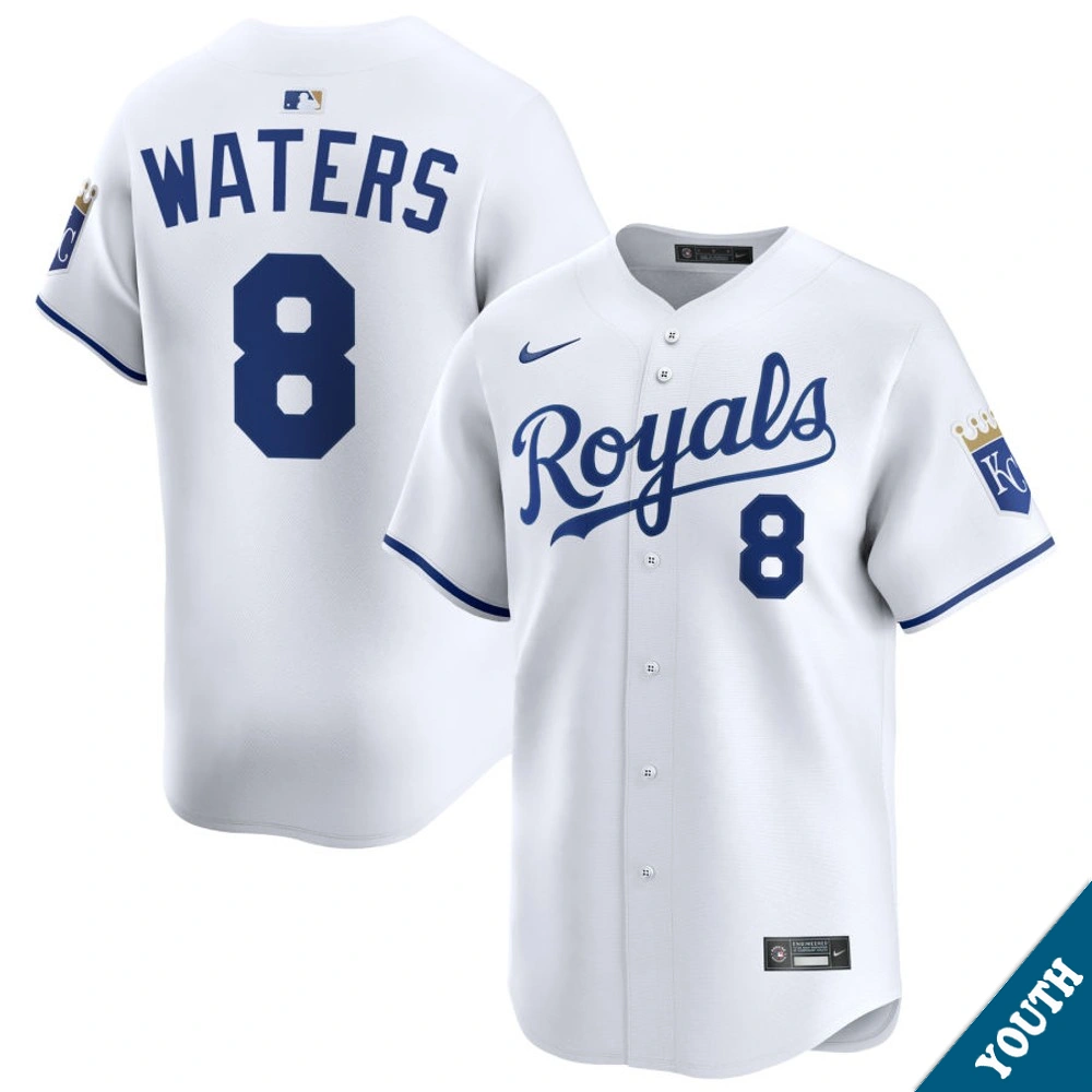 Youth Kansas City Royals Drew Waters #8 Home White Limited Jersey