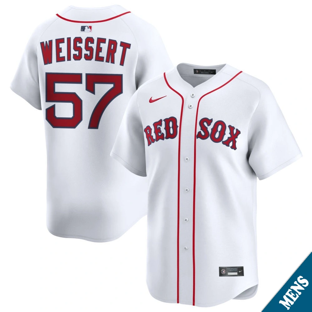 Men's Boston Red Sox Greg Weissert #57 Home White Limited Jersey Men's Boston Red Sox Greg Weissert #57 Home White Limited Jersey