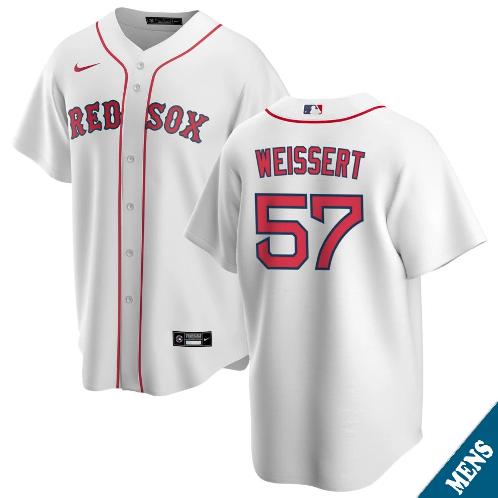 Men's Boston Red Sox Greg Weissert #57 Home White Replica Jersey Men's Boston Red Sox Greg Weissert #57 Home White Replica Jersey