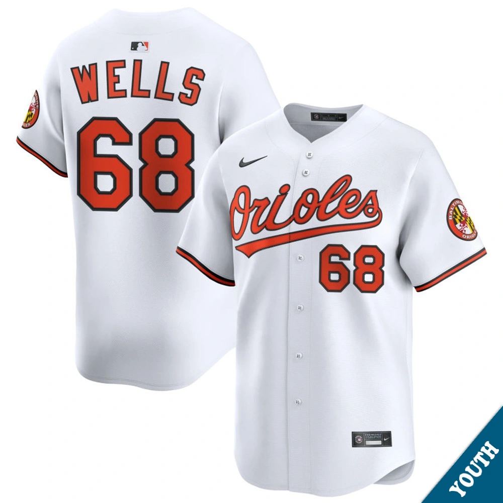 Youth Baltimore Orioles Tyler Wells #68 Home White Limited Jersey Youth Baltimore Orioles Tyler Wells #68 Home White Limited Jersey