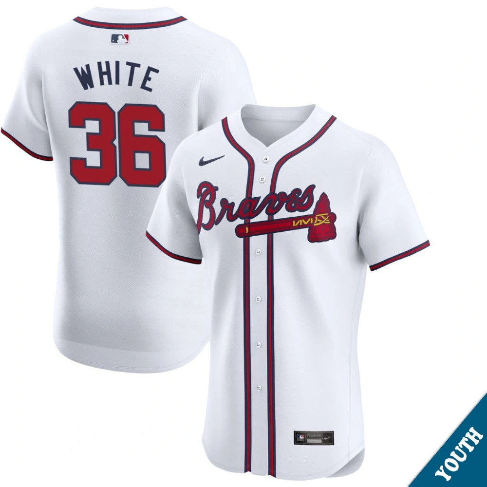 Youth Atlanta Braves Eli White #36 Home White Elite Jersey