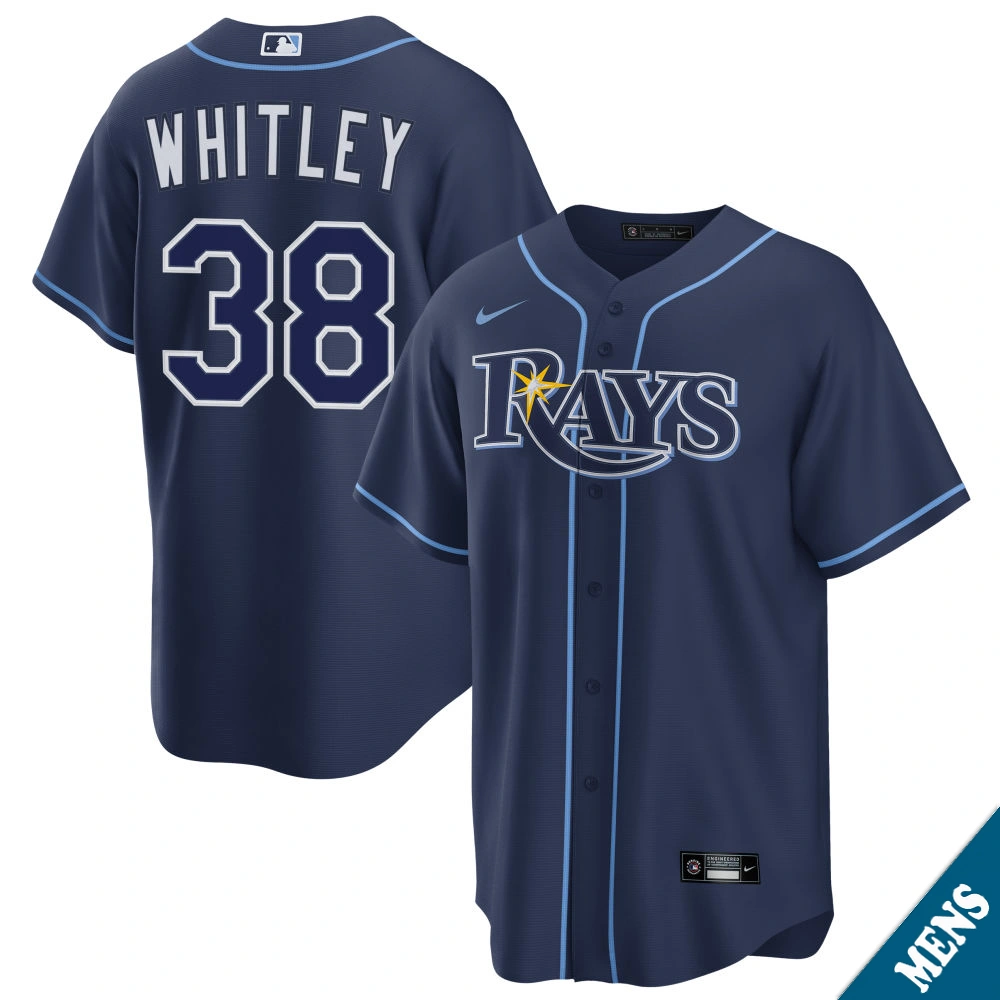 Men's Tampa Bay Rays Forrest Whitley #38 Navy Road Replica Jersey