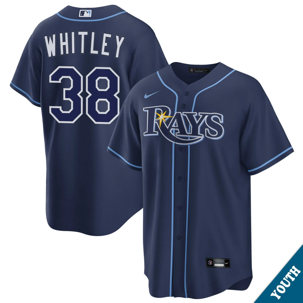Youth Tampa Bay Rays Forrest Whitley #38 Navy Road Replica Jersey