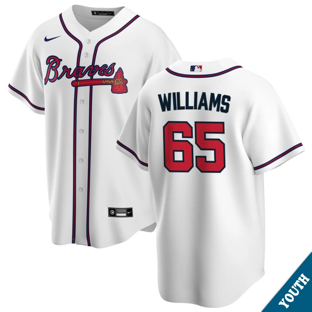 Youth Atlanta Braves Luke Williams #65 Home White Replica Jersey