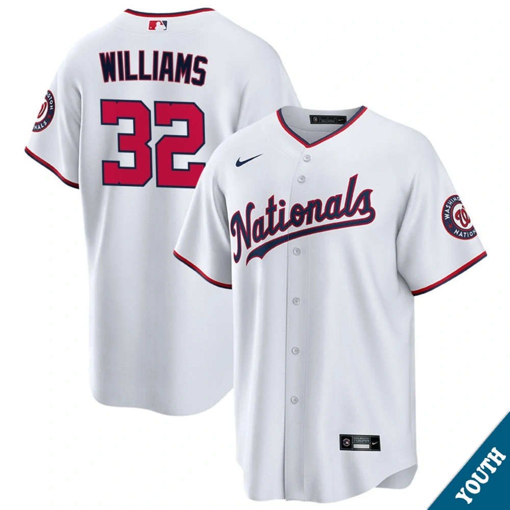 Youth Washington Nationals Trevor Williams #32 White Replica Jersey