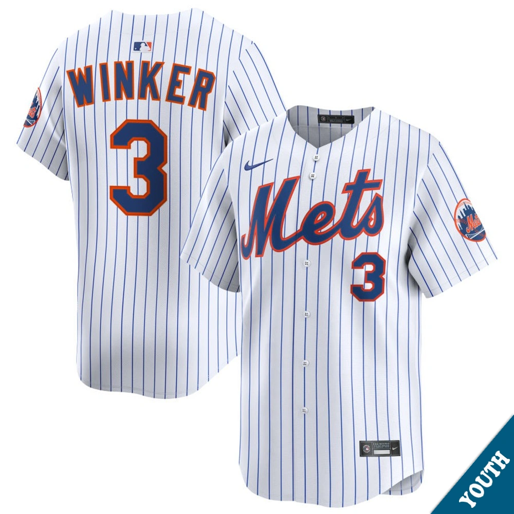 Youth New York Mets Jesse Winker #3 Home White Limited Jersey