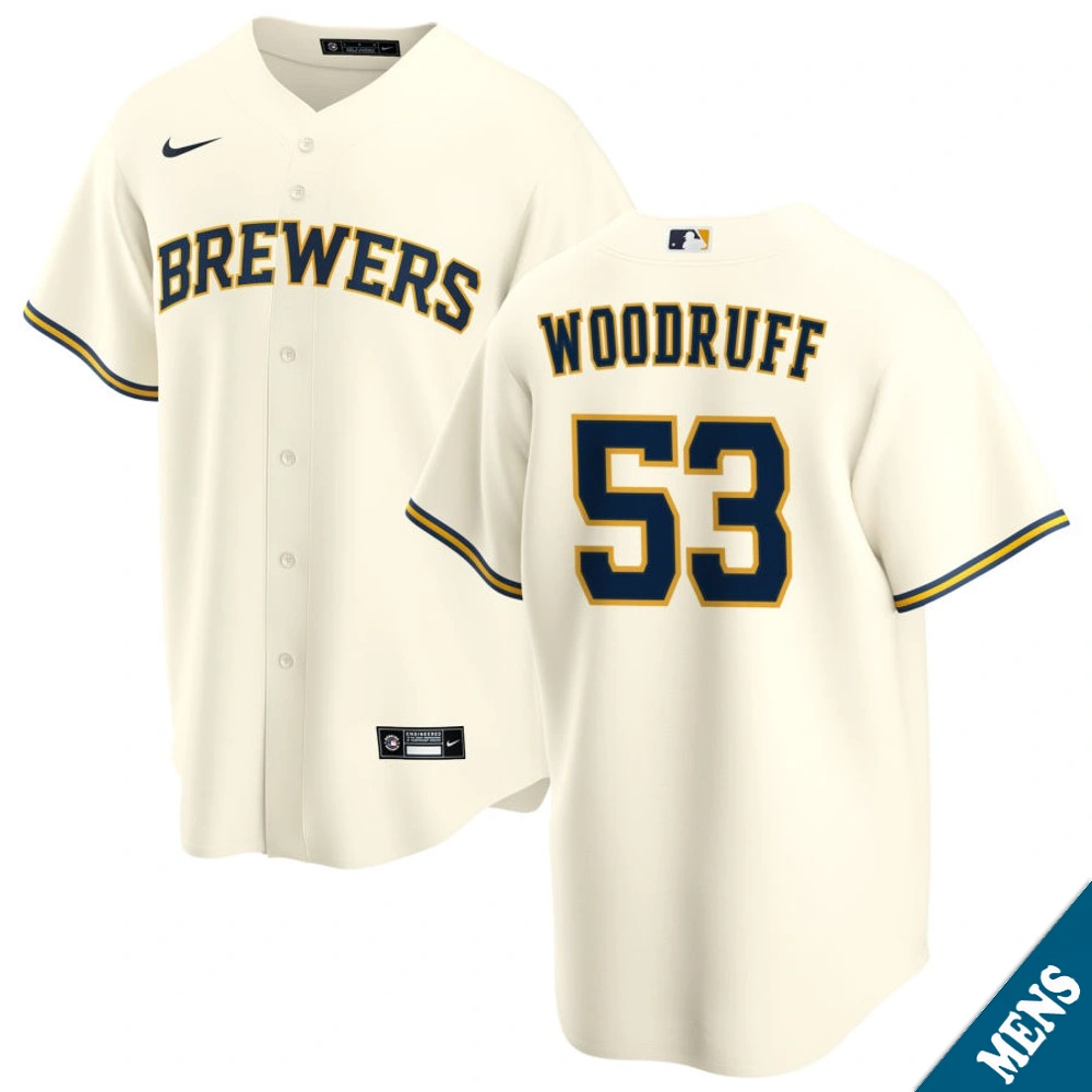 Men's Milwaukee Brewers Brandon Woodruff #53 Home Cream Replica Jersey Men's Milwaukee Brewers Brandon Woodruff #53 Home Cream Replica Jersey