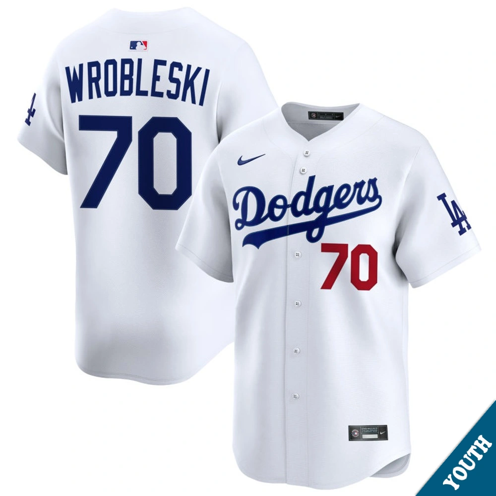 Youth Los Angeles Dodgers Justin Wrobleski #70 Home White Limited Jersey